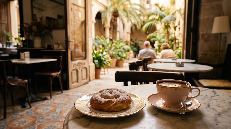 Mallorca: Palmas Innenhöfe, Mandelkuchen, heiße Schokolade